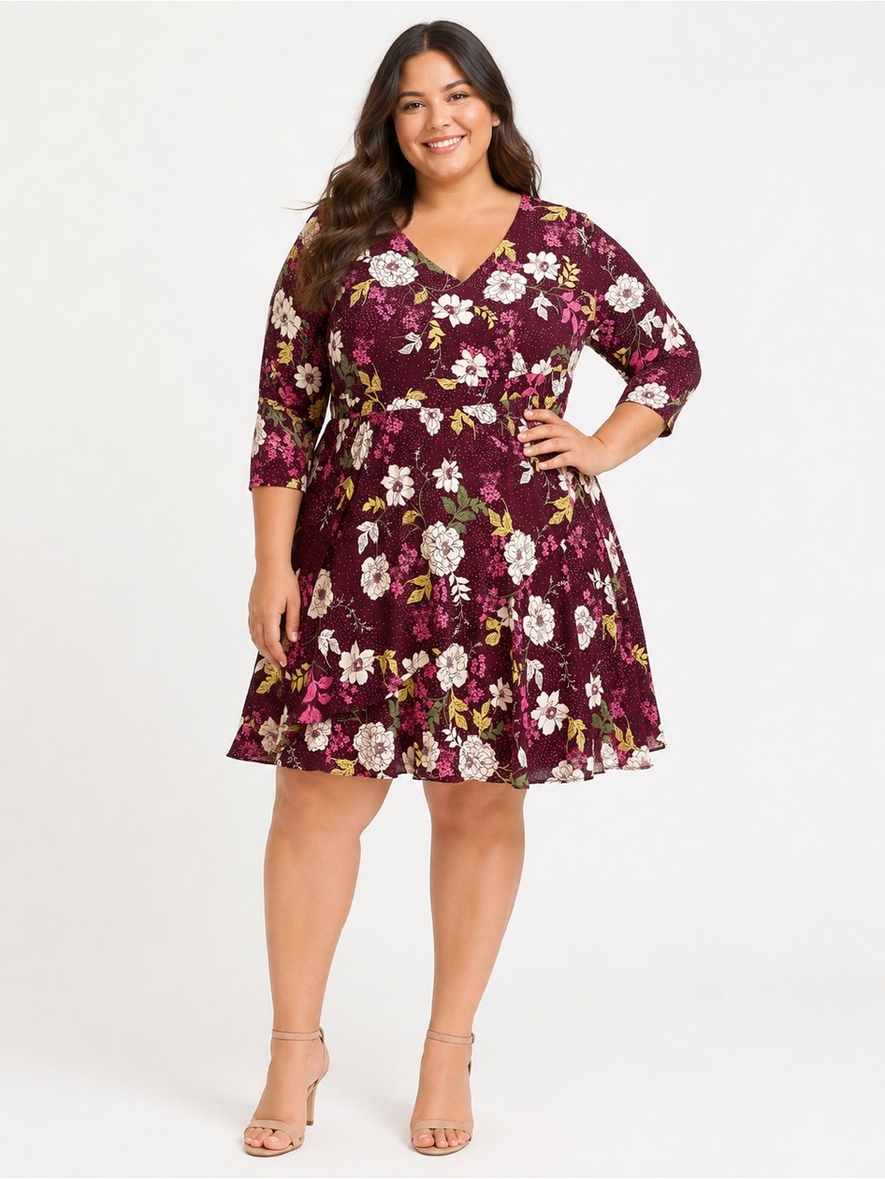 Torrid Size 2 Burgundy Floral Faux Wrap Fit Flare Dress 18 20
